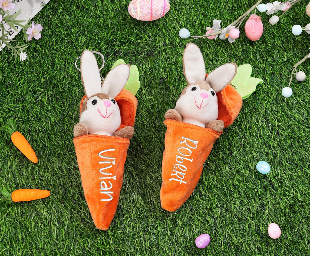 Personalized Bunny Rabbit: Plush Reversible Carrot Keychain, Custom Stuffed Animal Keychain, Easter Gifts