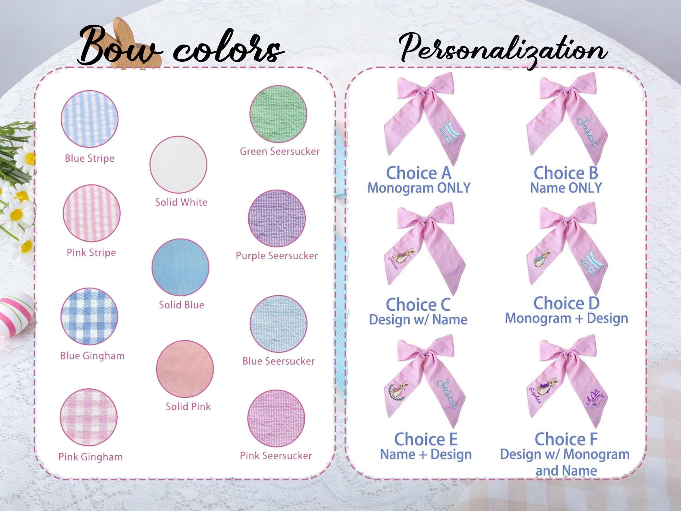 Personalized Seersucker Easter Basket Bow with Embroidered Name Custom Monogrammed Bunny Design Egg Hunts Gift & Spring Decorations