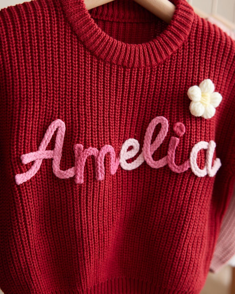 Personalized Baby Sweater with Name, Hand Embroidered Knit Sweater, Custom Baby Gift