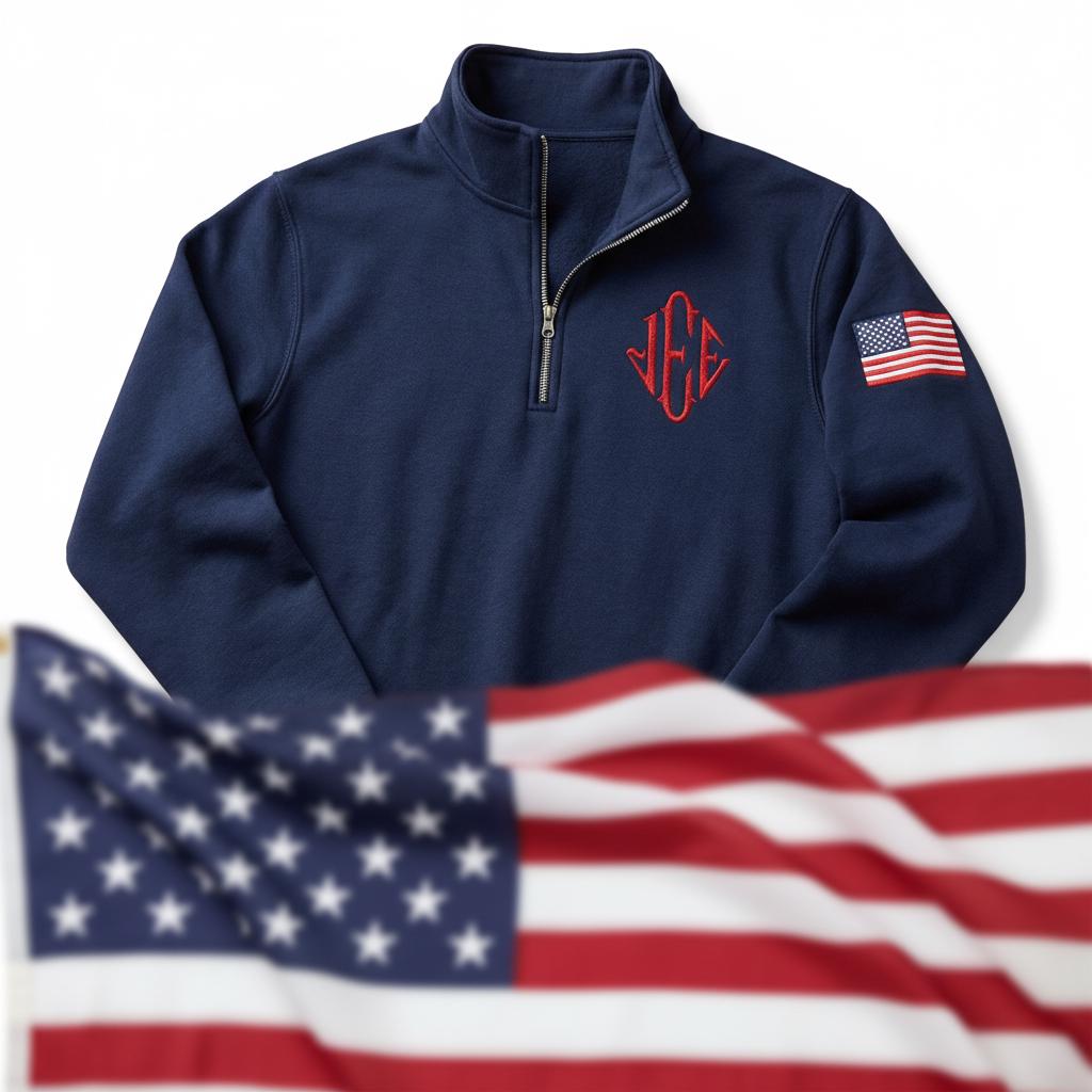 Embroidered J.E.E Epstein Quarter Zip Sweashirt USA Sleeve Sweatshirt, Monogram Quarter Zip Embroidered Shirt