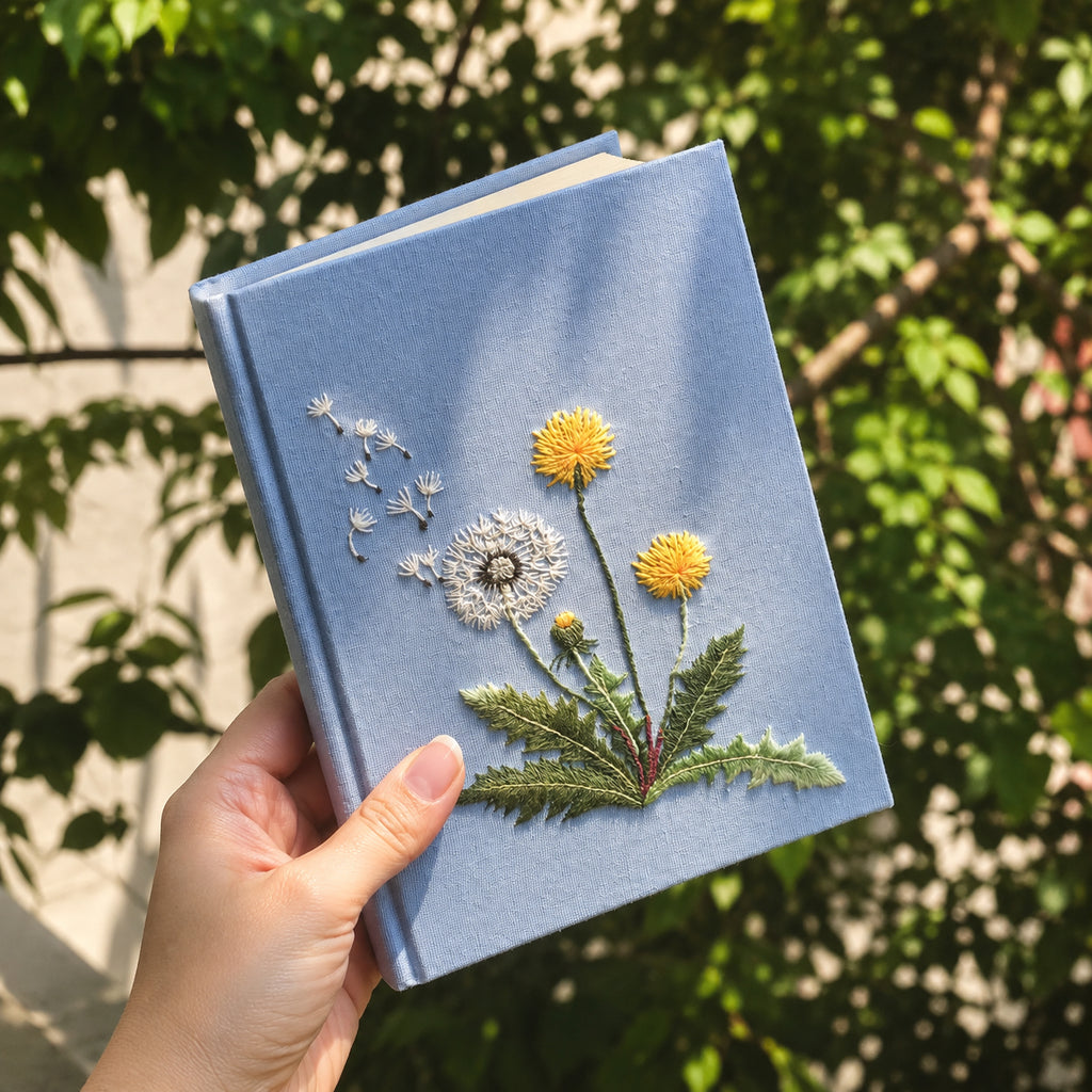 Hand Embroidered Floral Journal Notebook, Personalized Floral Notebook With Name, Linen Fabric Hard Cover Notebook, Special Custom Handmade Gift and Keepsakes ENB03