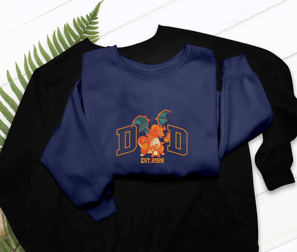 Charizard Dad Shirt Custom Evolution Starter EST Anime Embroidered T-shirt, Sweatshirt, Hoodie Manga Gifts