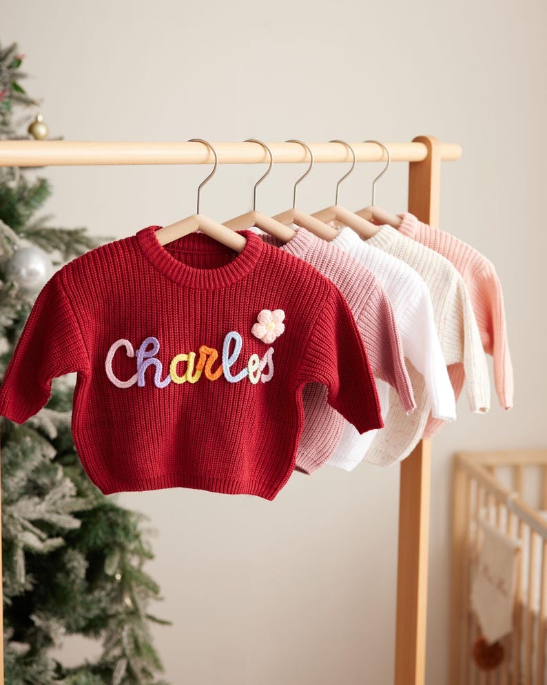 Personalized Baby Sweater with Name, Hand Embroidered Knit Sweater, Custom Baby Gift