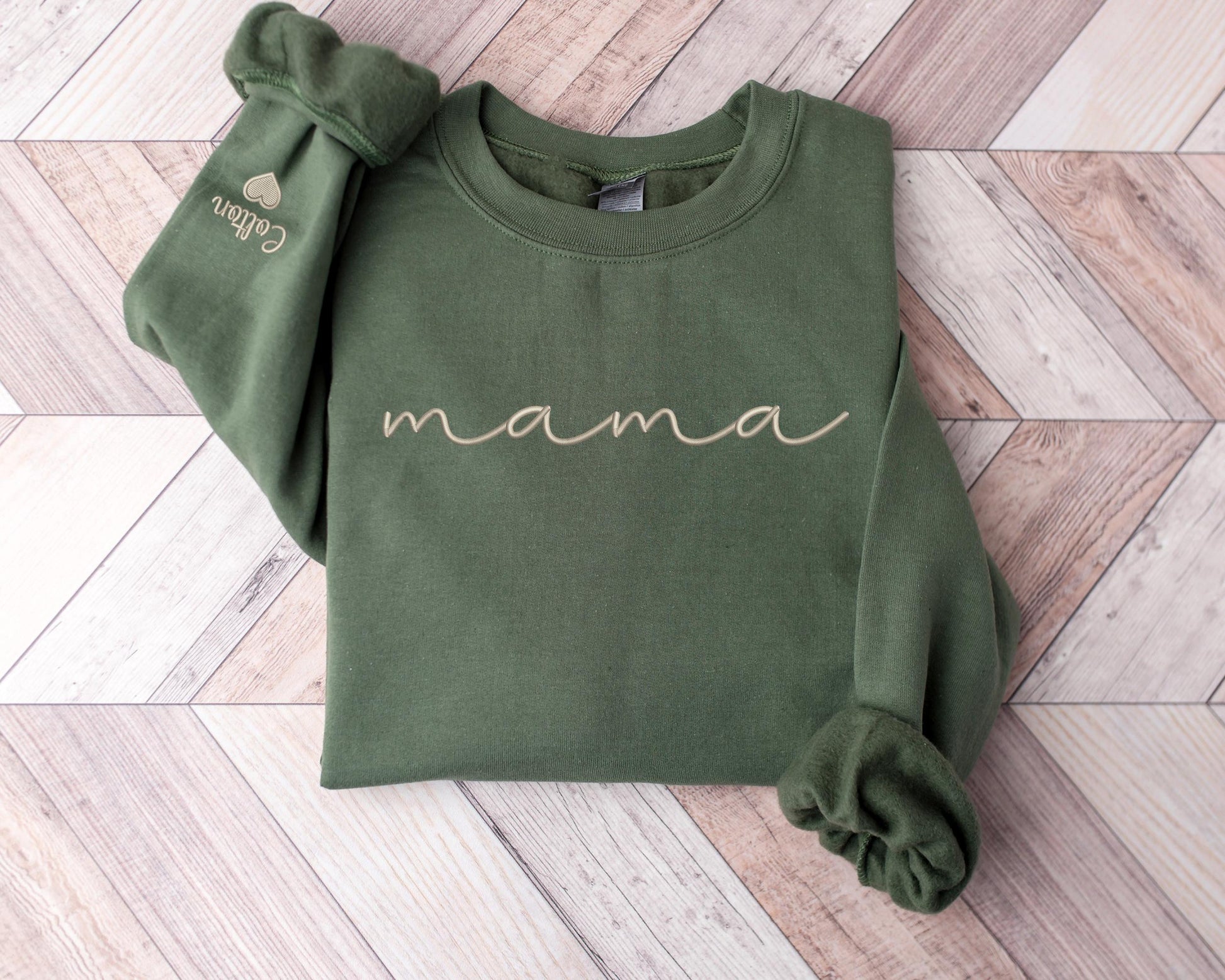 Embroidered Personalized Mama Sweatshirt, Custom Kids Names on Sleeve, Mother’s Day Gift