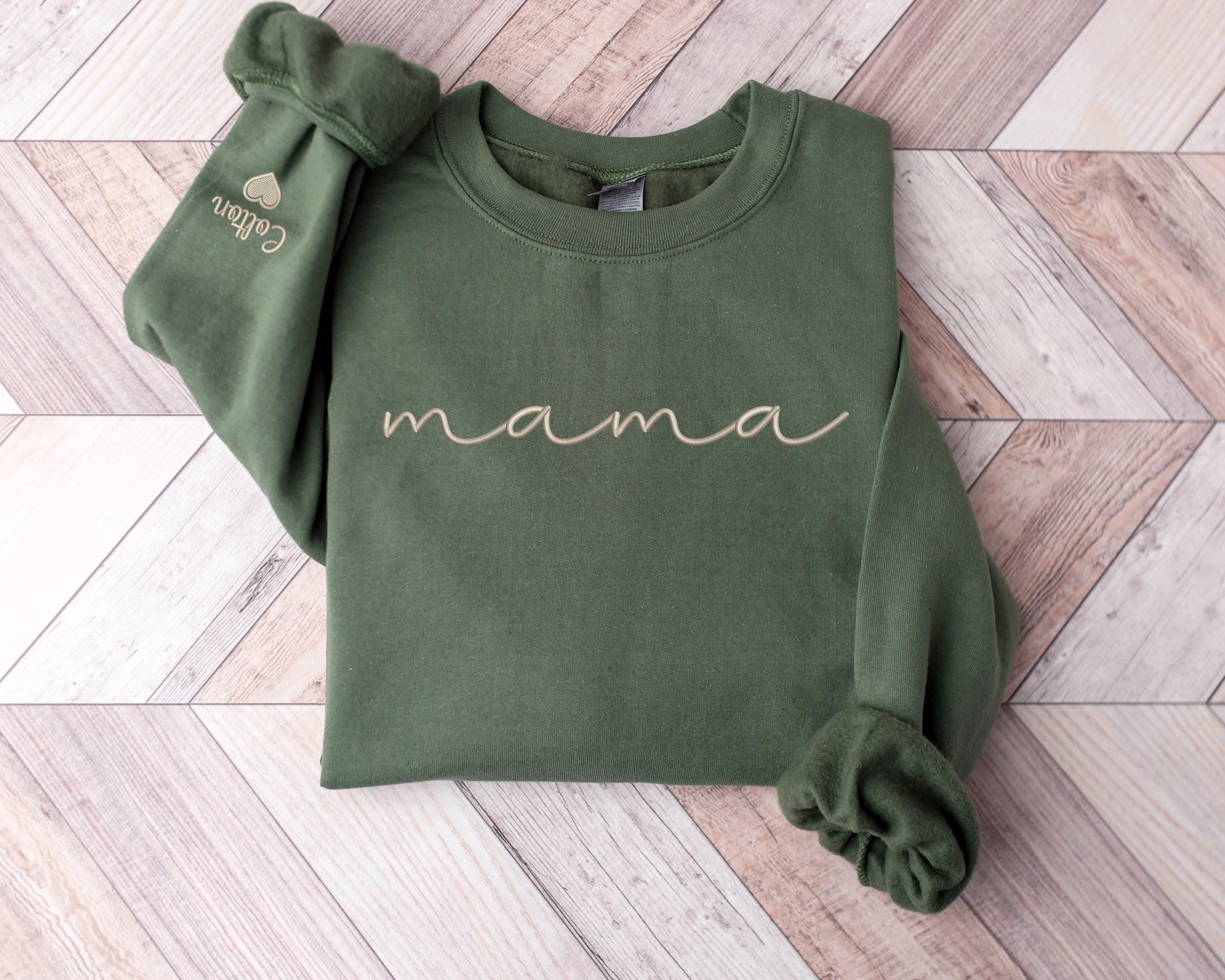Embroidered Personalized Mama Sweatshirt, Custom Kids Names on Sleeve, Mother’s Day Gift