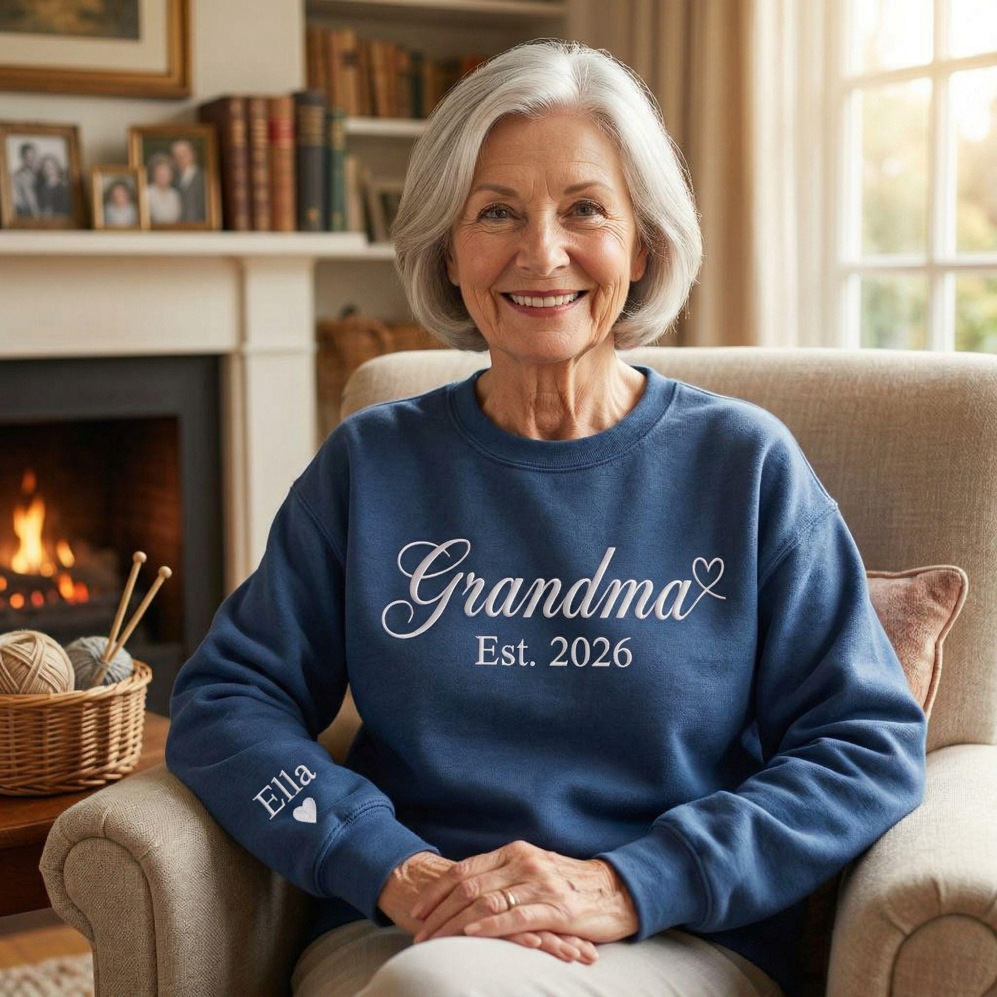 Custom Embroidered Mama Grandma Sweatshirt & Hoodie, Name On Sleeve With Heart, Gift For New Mom, Mothers Day Gifts