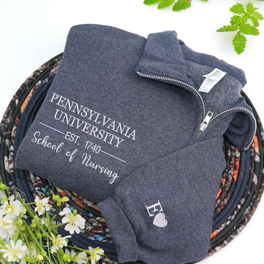 Custom College Embroidered Quarter Zip Sweatshirt - College Sweatshirt With Degree - School of Law - Graduation Gift, Alumni Gift