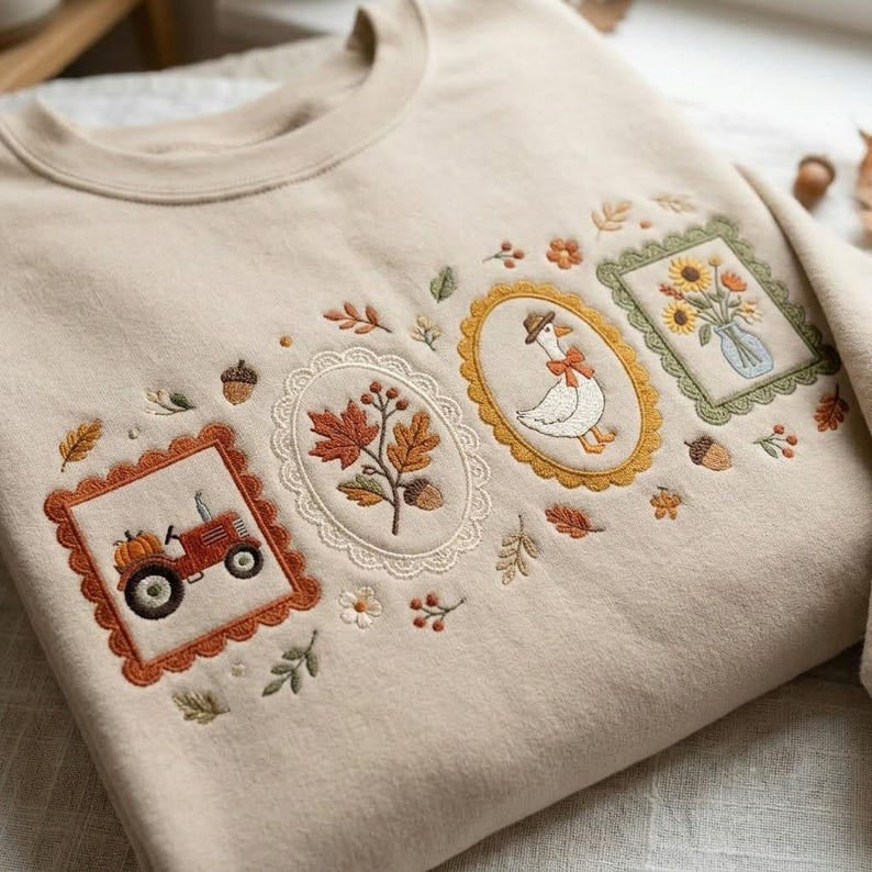 Embroidered Cottagecore Fall Shirt, Unisex Kid/Adult Cozy Season Shirt, Autumn Floral Goose Shirt, Autumn Girly Gift, Halloween Gift Shirt HLNS08