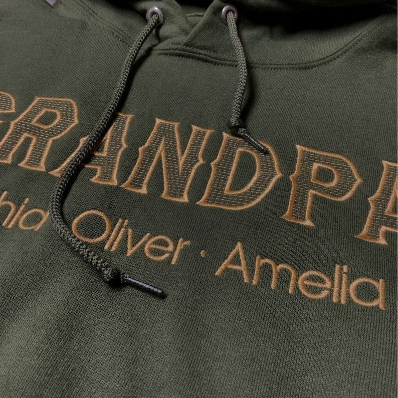 Embroidered Grandpa Hoodie with Grandkids Names, Custom Grandpa Grandma Sweatshirt, Personalized Grandparent Parent Sweatshirt