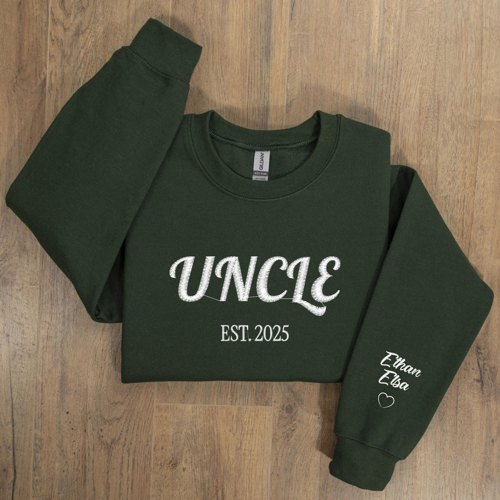 Uncle Embroidered Sweatshirt, Custom Embroidery Sweatshirt, Uncle Embroidered, Uncle Est Year Hoodie, Custom Uncle Gifts