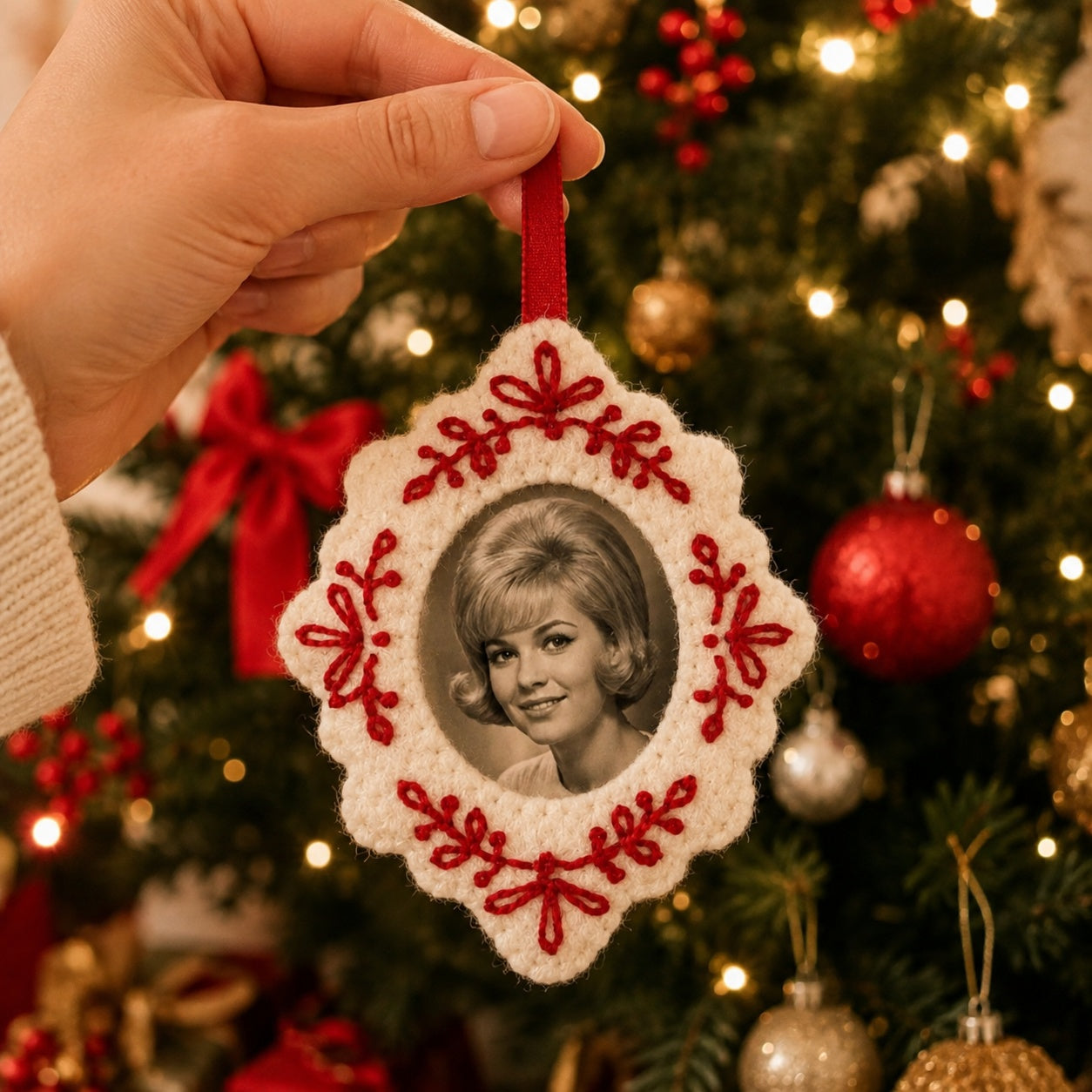 Custom Photo Snowflake Felt Ornament – Handmade Embroidered Christmas Tree Decoration, Personalized Family Memorial Keepsake Gift NHFOR07