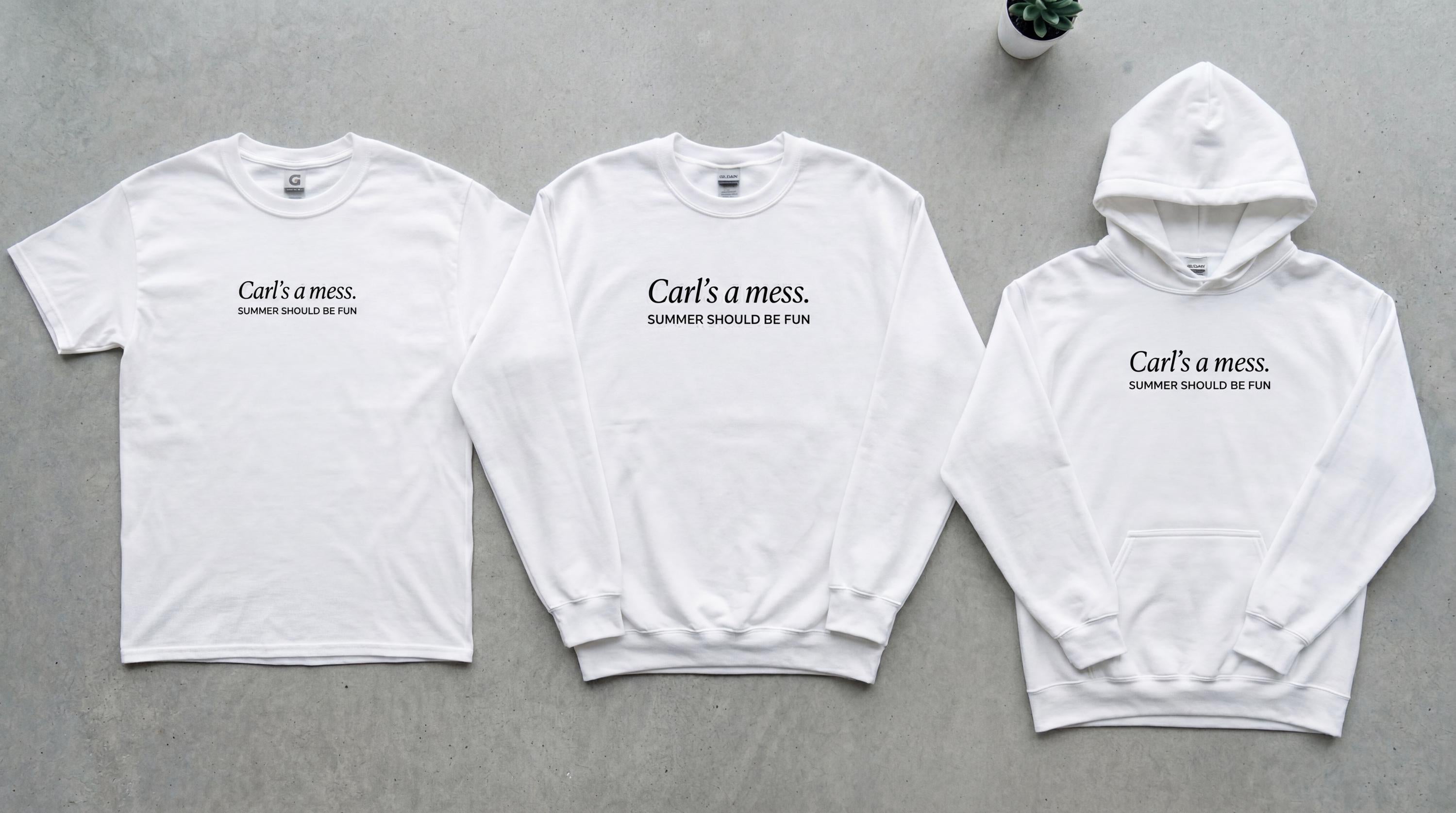 Carls a Mess Embroidered Shirt – “Summer Should Be Fun” Quote Tee, Minimalist Unisex Soft Cotton Top, Casual Streetwear Gift for Men & Women