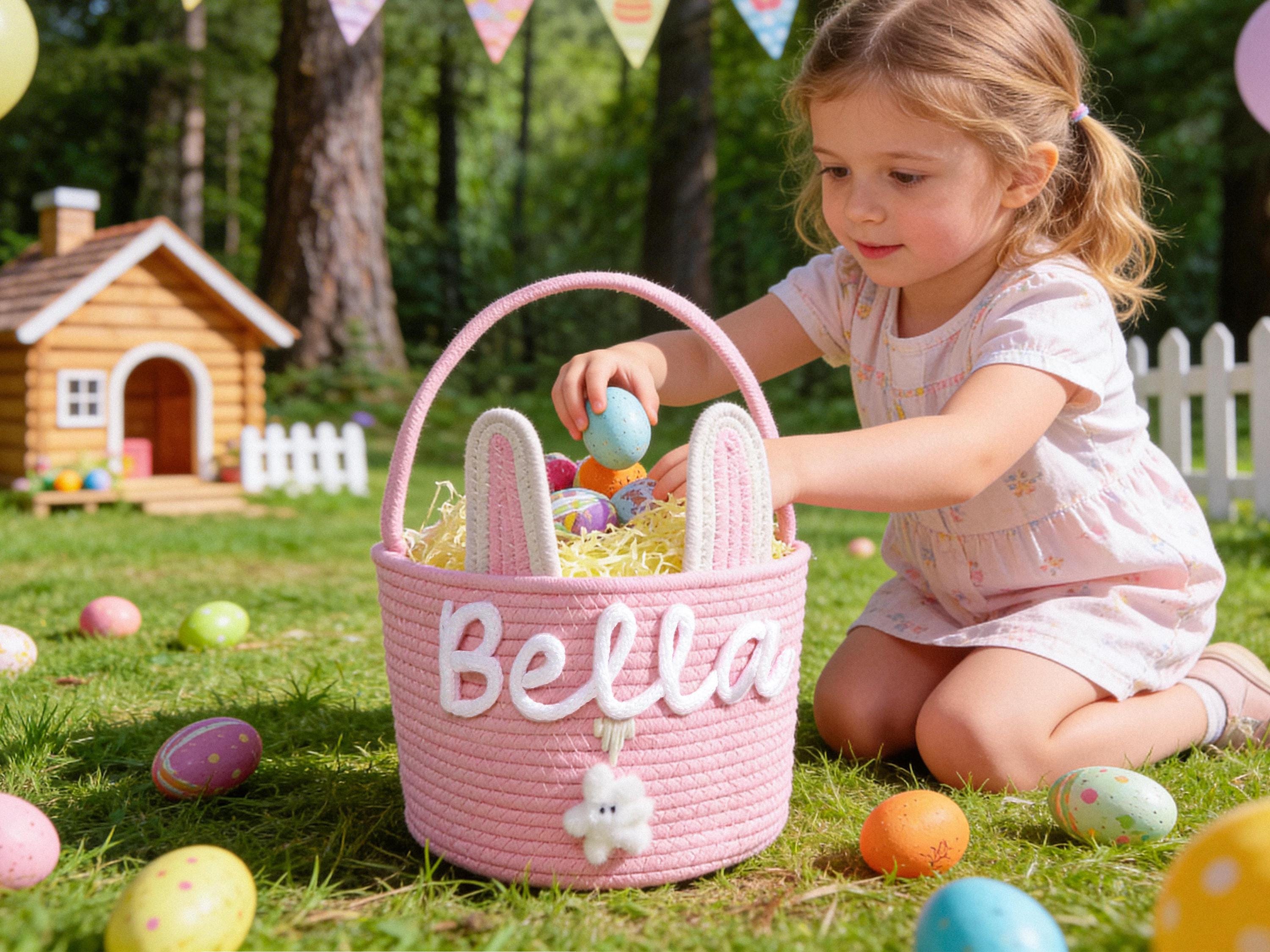 Personalized Easter Bunny Basket with name, Easter Basket for Kids, Easter Egg Hunt Basket,Easter Bunny Bucket, Toy Basket, Basket with Toy
