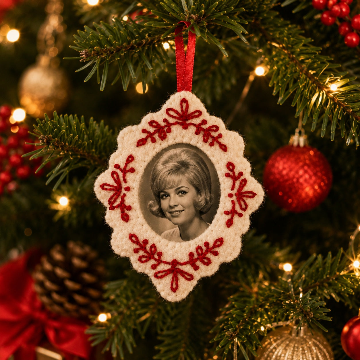 Custom Photo Snowflake Felt Ornament – Handmade Embroidered Christmas Tree Decoration, Personalized Family Memorial Keepsake Gift NHFOR07