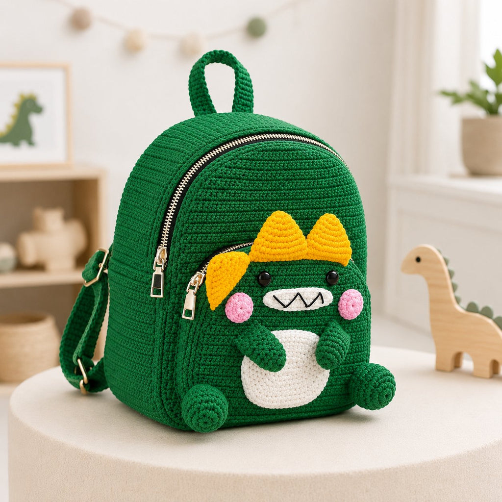 Cute Dinosaur Crochet Backpack for Kids, Handmade Animal School Bag, Cute Toddler Backpack, Preschool Bookbag, Birthday Gift for Boys and Girls BPCRCN08
