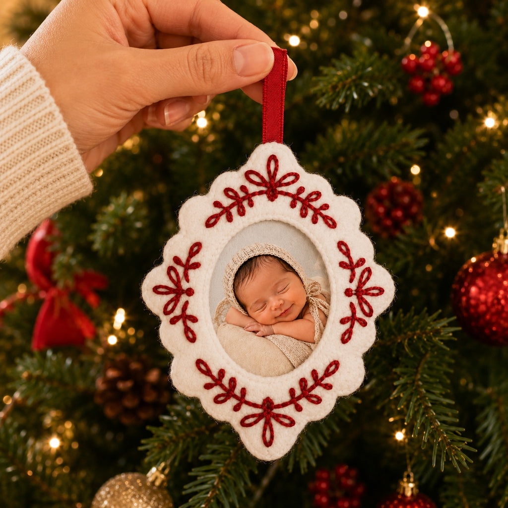 Custom Photo Snowflake Felt Ornament – Handmade Embroidered Christmas Tree Decoration, Personalized Family Memorial Keepsake Gift NHFOR07