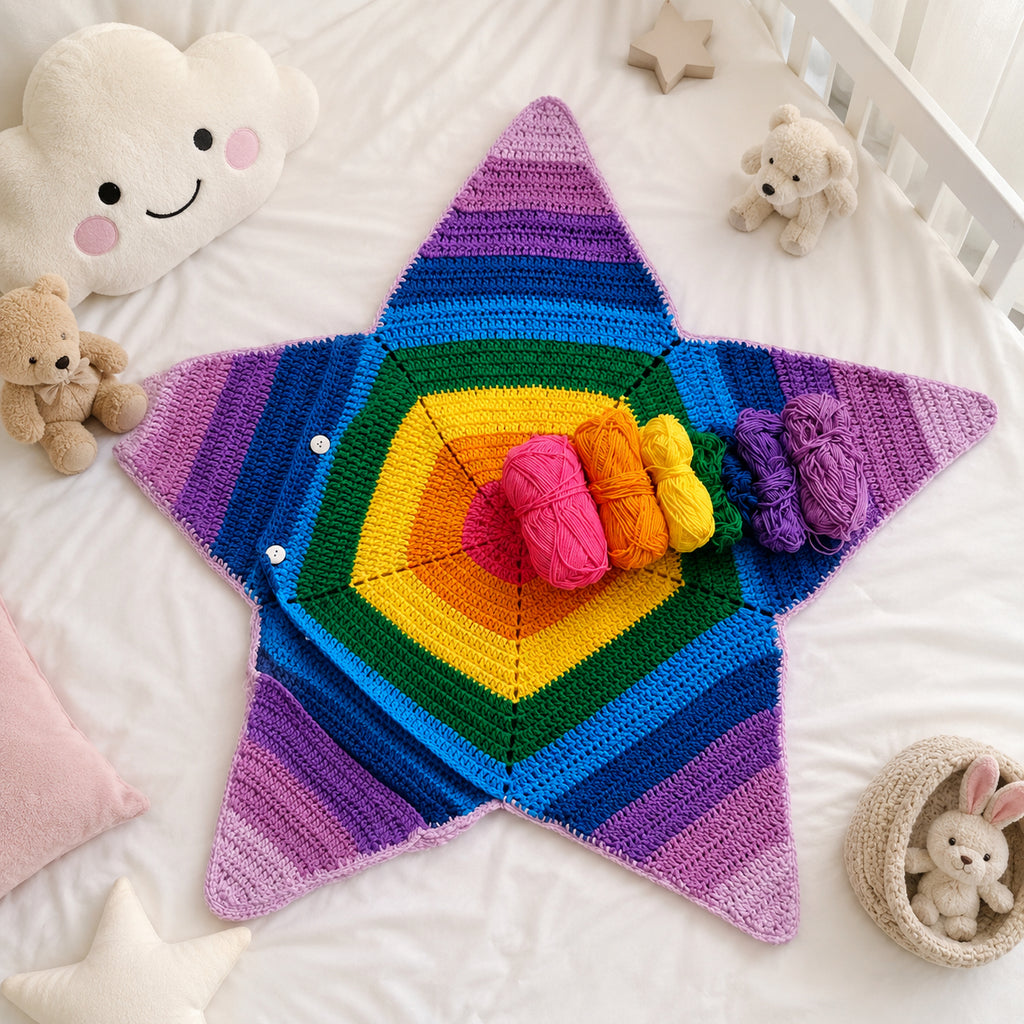 Personalized Rainbow Star Baby Swaddle, Cute Baby Star Cocoon, Custom Baby Star Romper Sleep Sack, Hooded Newborn Wrap, Handmade Crochet Knit Outfit, Custom Name Baptism Baby Shower Gift BABYSR08