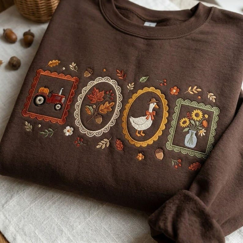 Embroidered Cottagecore Fall Shirt, Unisex Kid/Adult Cozy Season Shirt, Autumn Floral Goose Shirt, Autumn Girly Gift, Halloween Gift Shirt HLNS08
