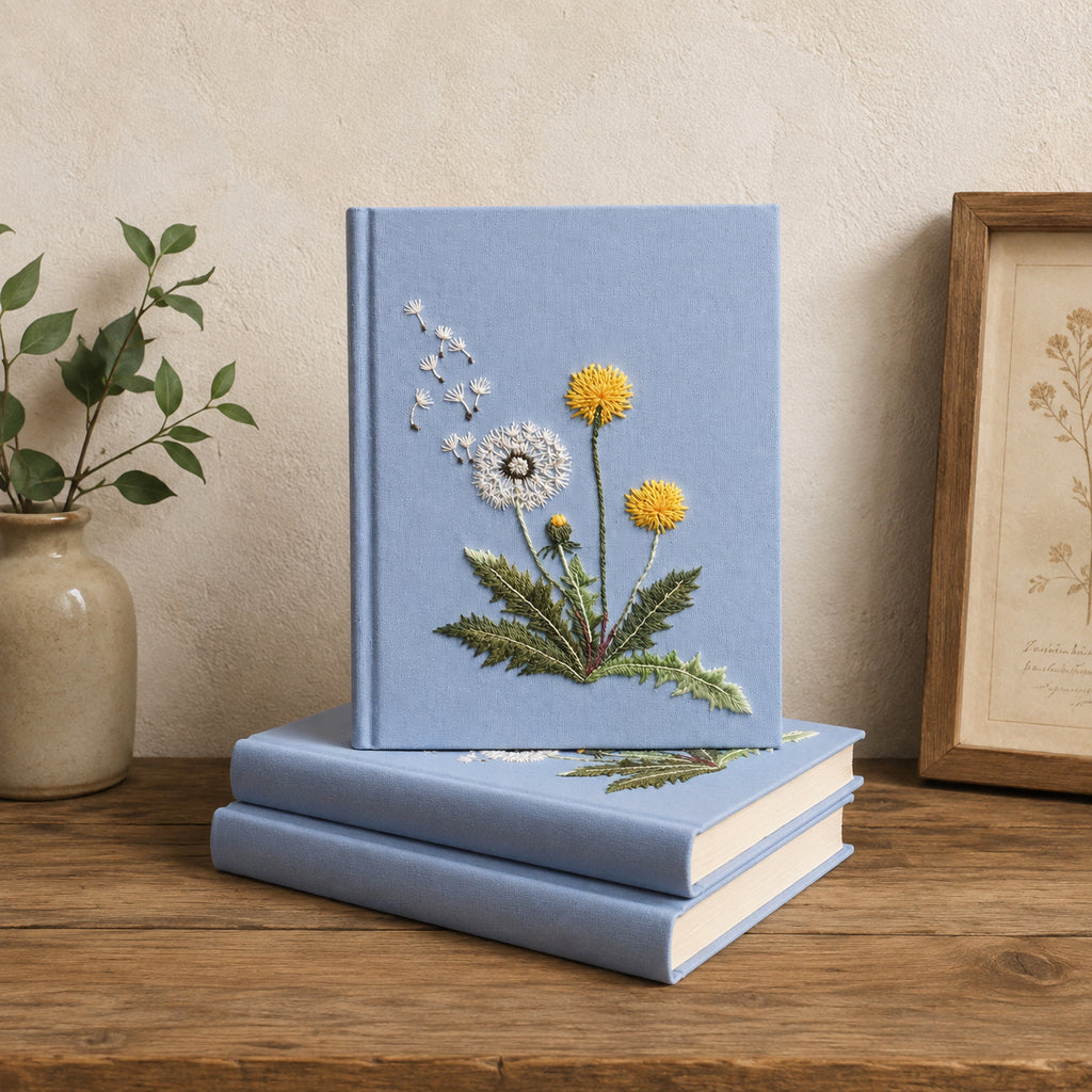 Hand Embroidered Floral Journal Notebook, Personalized Floral Notebook With Name, Linen Fabric Hard Cover Notebook, Special Custom Handmade Gift and Keepsakes ENB03