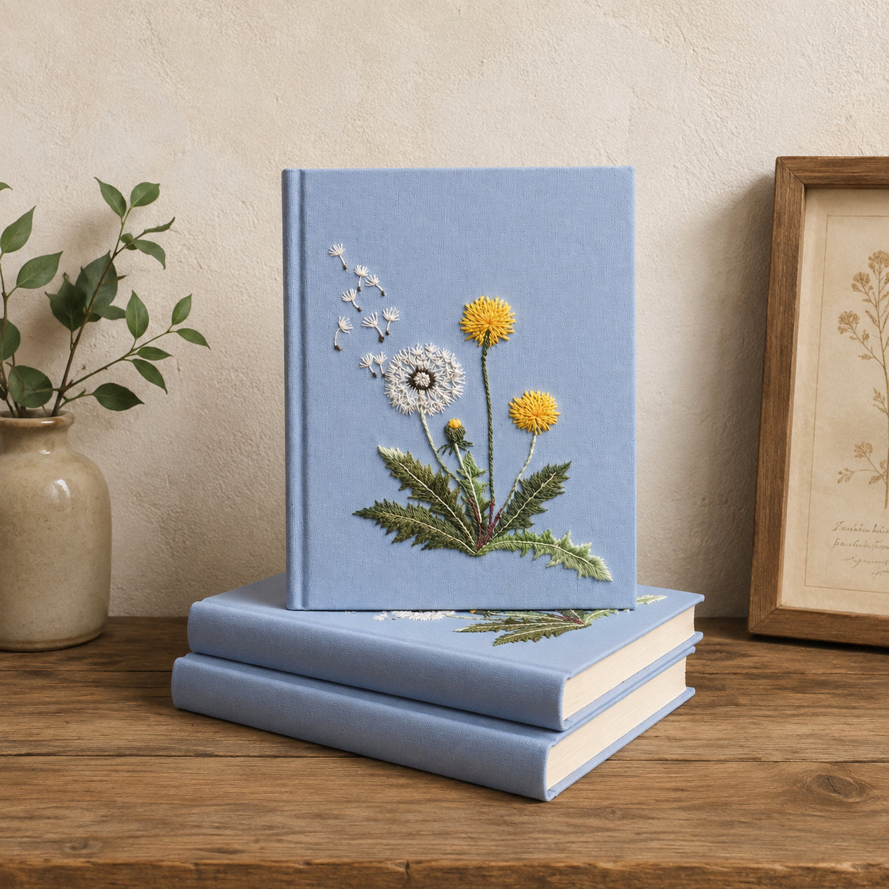 Hand Embroidered Floral Journal Notebook, Personalized Floral Notebook With Name, Linen Fabric Hard Cover Notebook, Special Custom Handmade Gift and Keepsakes ENB03