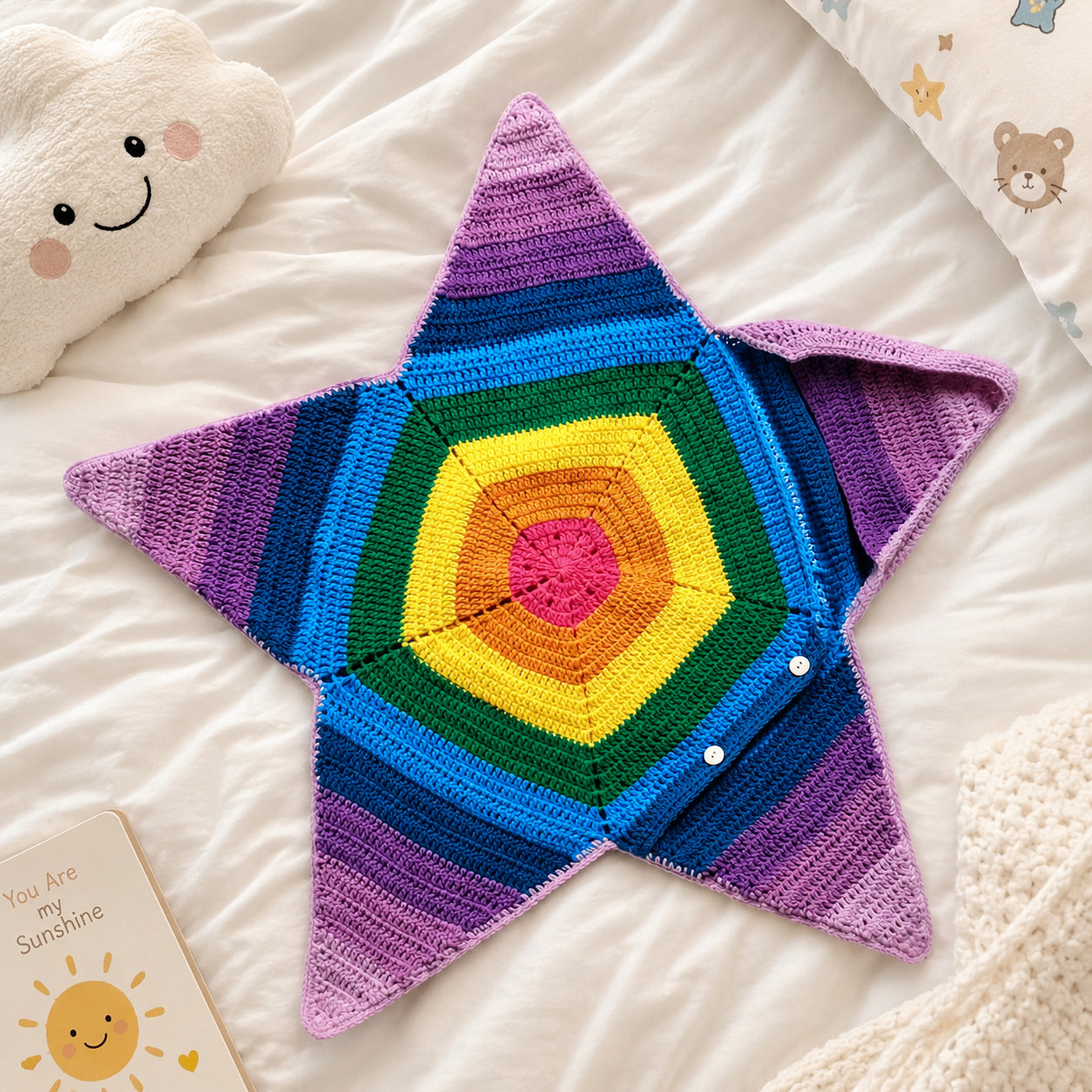Personalized Rainbow Star Baby Swaddle, Cute Baby Star Cocoon, Custom Baby Star Romper Sleep Sack, Hooded Newborn Wrap, Handmade Crochet Knit Outfit, Custom Name Baptism Baby Shower Gift BABYSR08