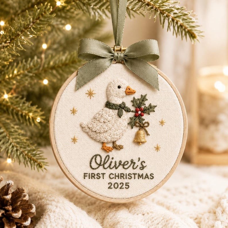 Goose Embroidered Hoop Ornament, Baby Keepsake Gift, First Christmas Tree Decoration, Baby Christmas Ornament Gift HOOPN11