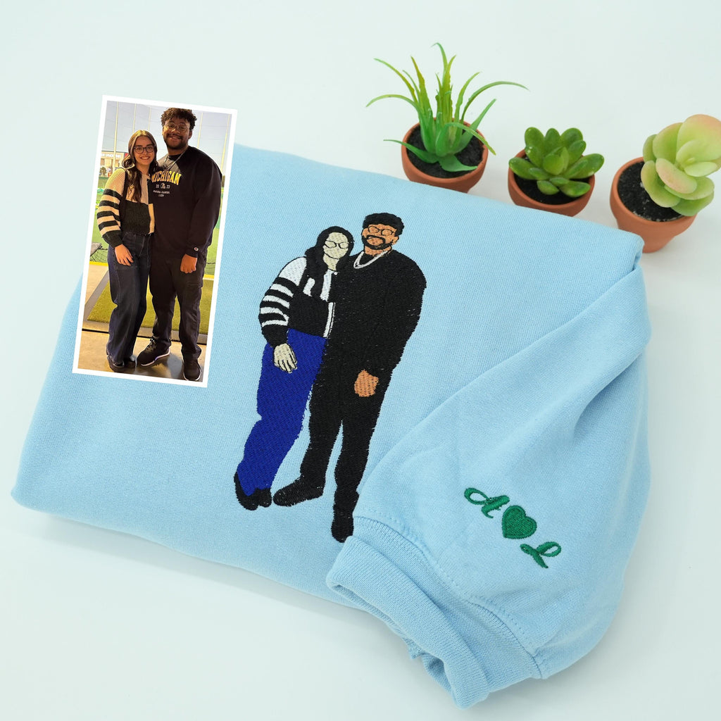 Anniversary Gifts For Couple, Embroidered Couple Portrait Sweatshirt, Custom Portrait From Photo Hoodie, Matching His And Her Hoodies