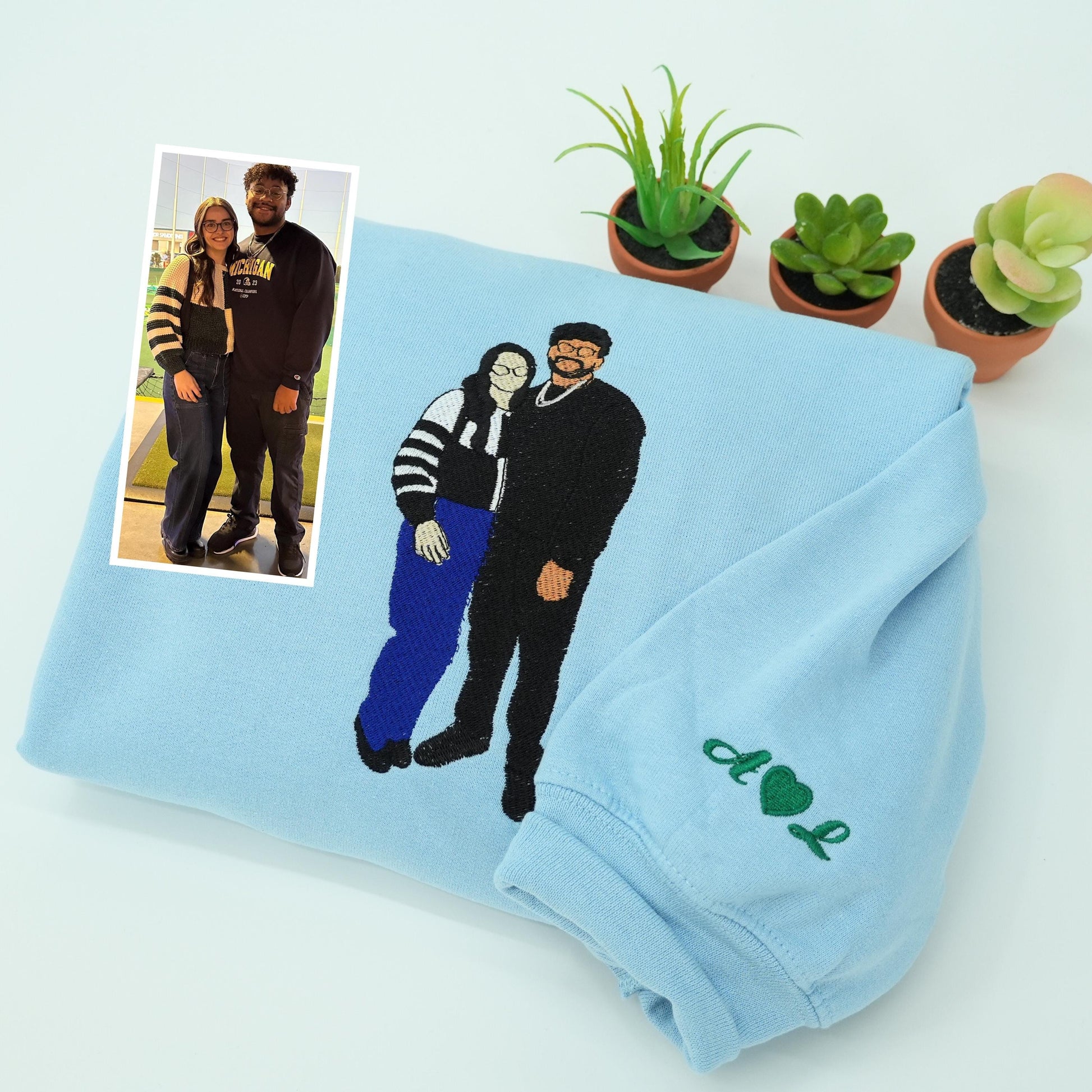 Anniversary Gifts For Couple, Embroidered Couple Portrait Sweatshirt, Custom Portrait From Photo Hoodie, Matching His And Her Hoodies