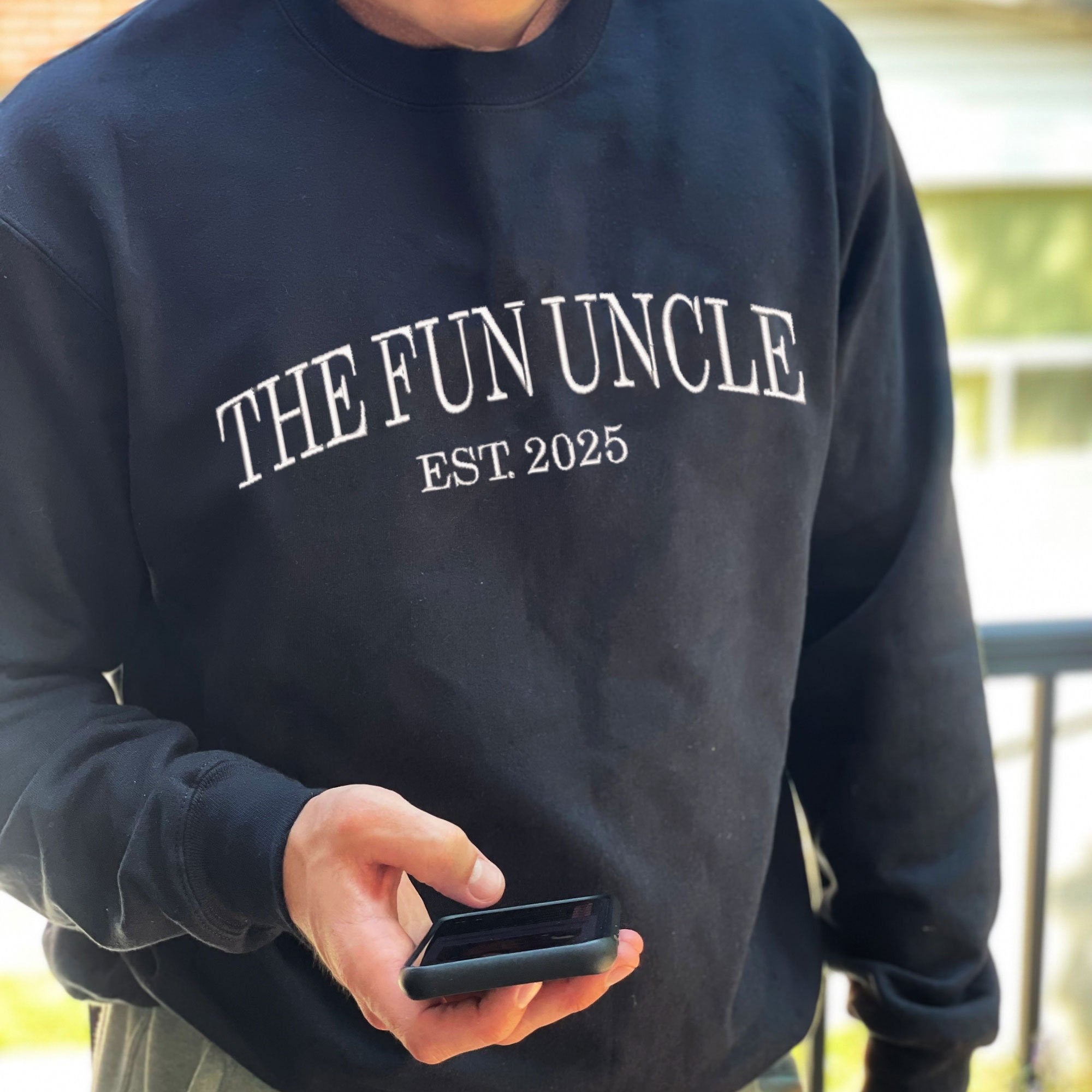 The Fun Uncle Est. Year Embroidered Gemma Crewneck Sweatshirt,  New Uncle Gift, Funcle Top, Pregnancy Announcement Gift