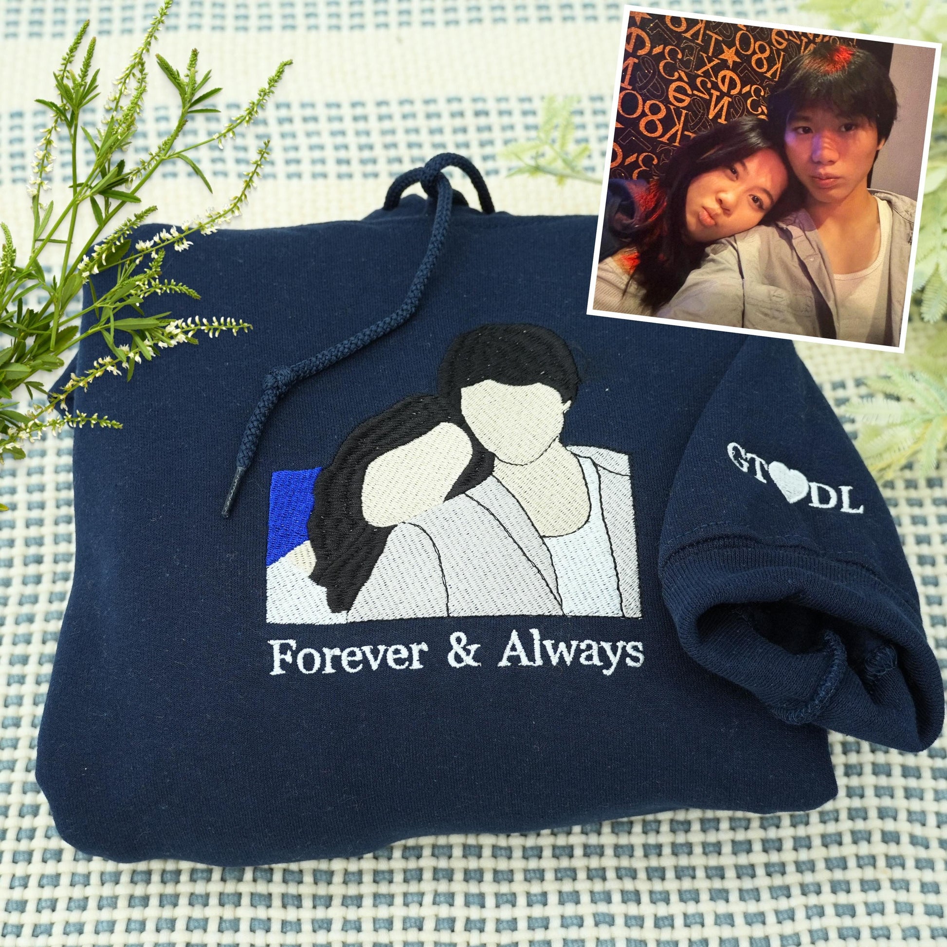 Anniversary Gifts For Couple, Embroidered Couple Portrait Sweatshirt, Custom Portrait From Photo Hoodie, Matching His And Her Hoodies