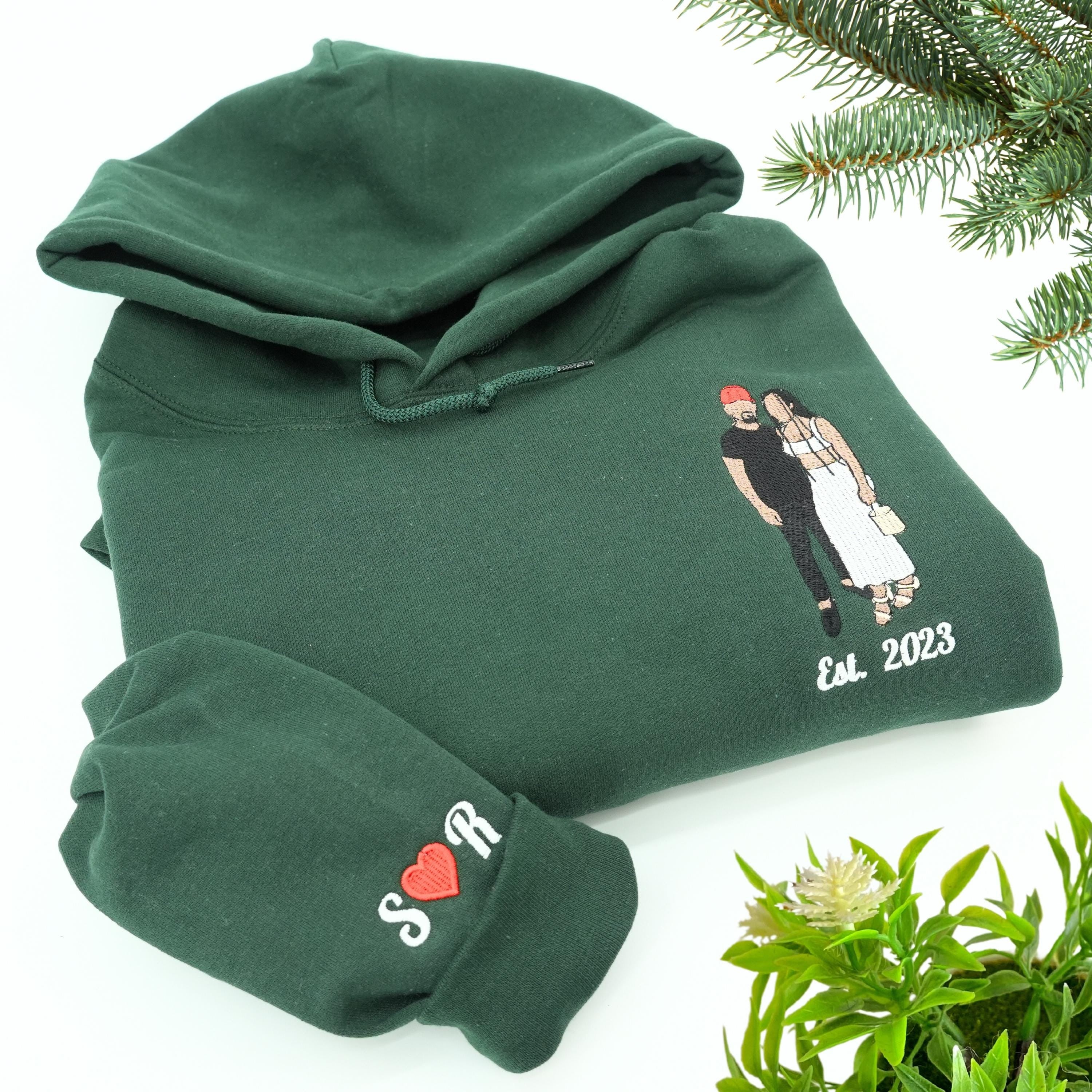 Anniversary Gifts For Couple, Embroidered Couple Portrait Sweatshirt, Custom Portrait From Photo Hoodie, Matching His And Her Hoodies