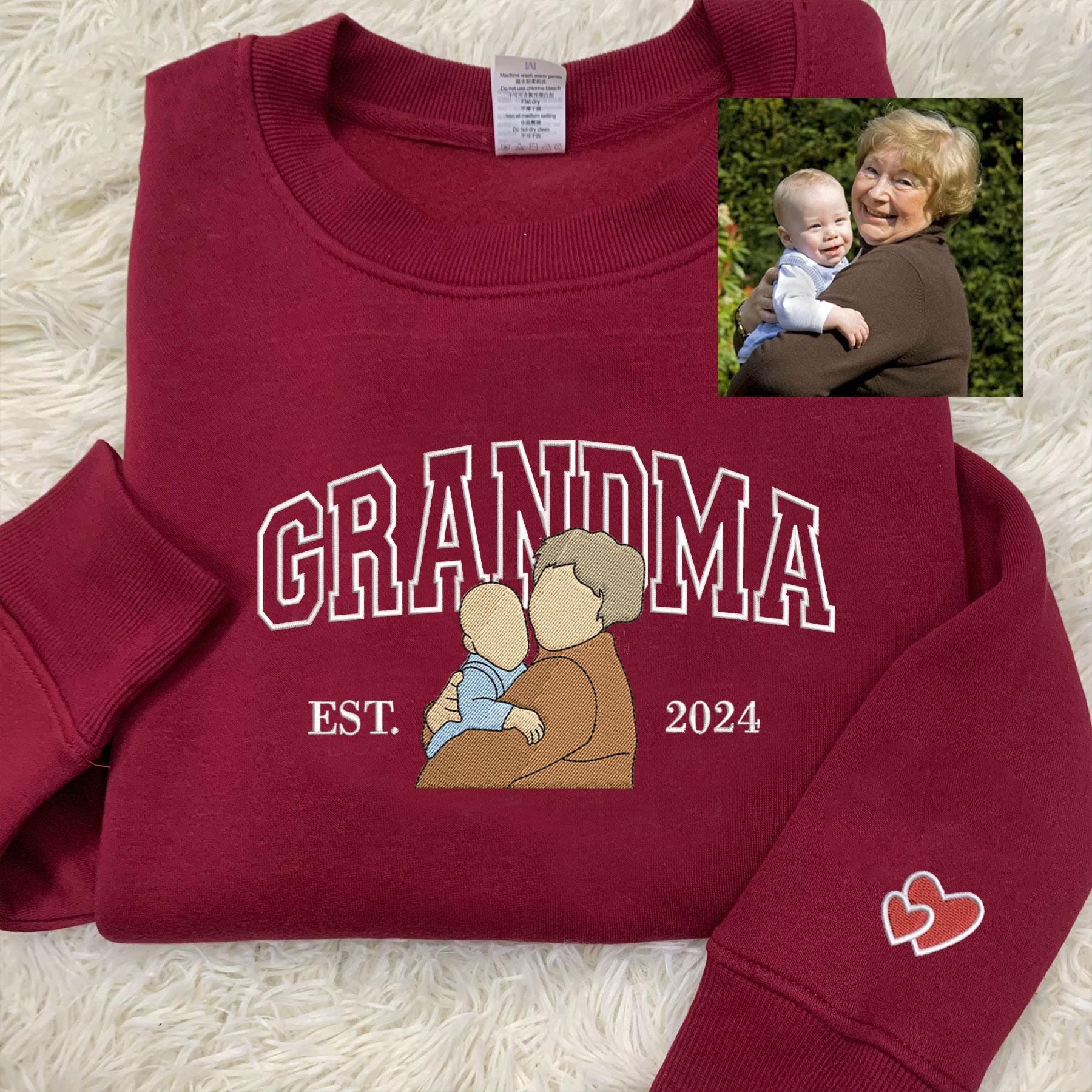 Grandma Grandpa Embroidered Sweatshirt, Family Custom Portrait Embroidered Sweatshirt, Custom Portrait Sweatshirt, Mom Gift, Dad Gift