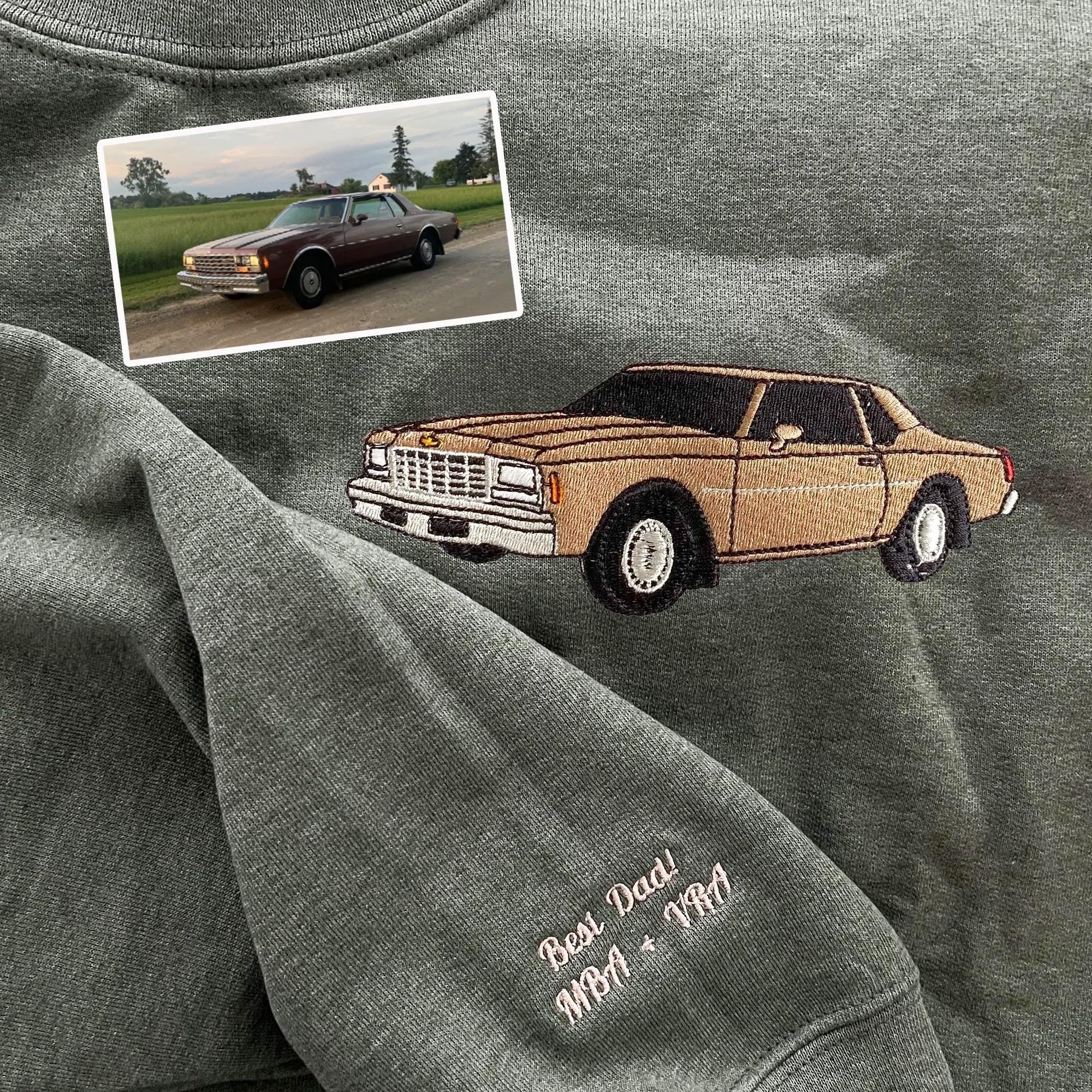 Custom Car Embroidery Sweatshirt, Father’s Day Gift for Dad, Personalized Car Outline Sweater, Classic Car Crewneck