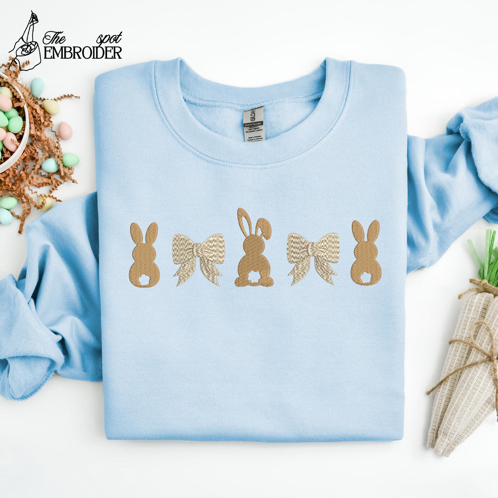 Embroidered Easter Day Sweatshirt, Embroidered Rabbit Sweatshirt, Embroidered Easter Bunny Shirt, Easter Shirt, Cute Bunny Sweatshirt