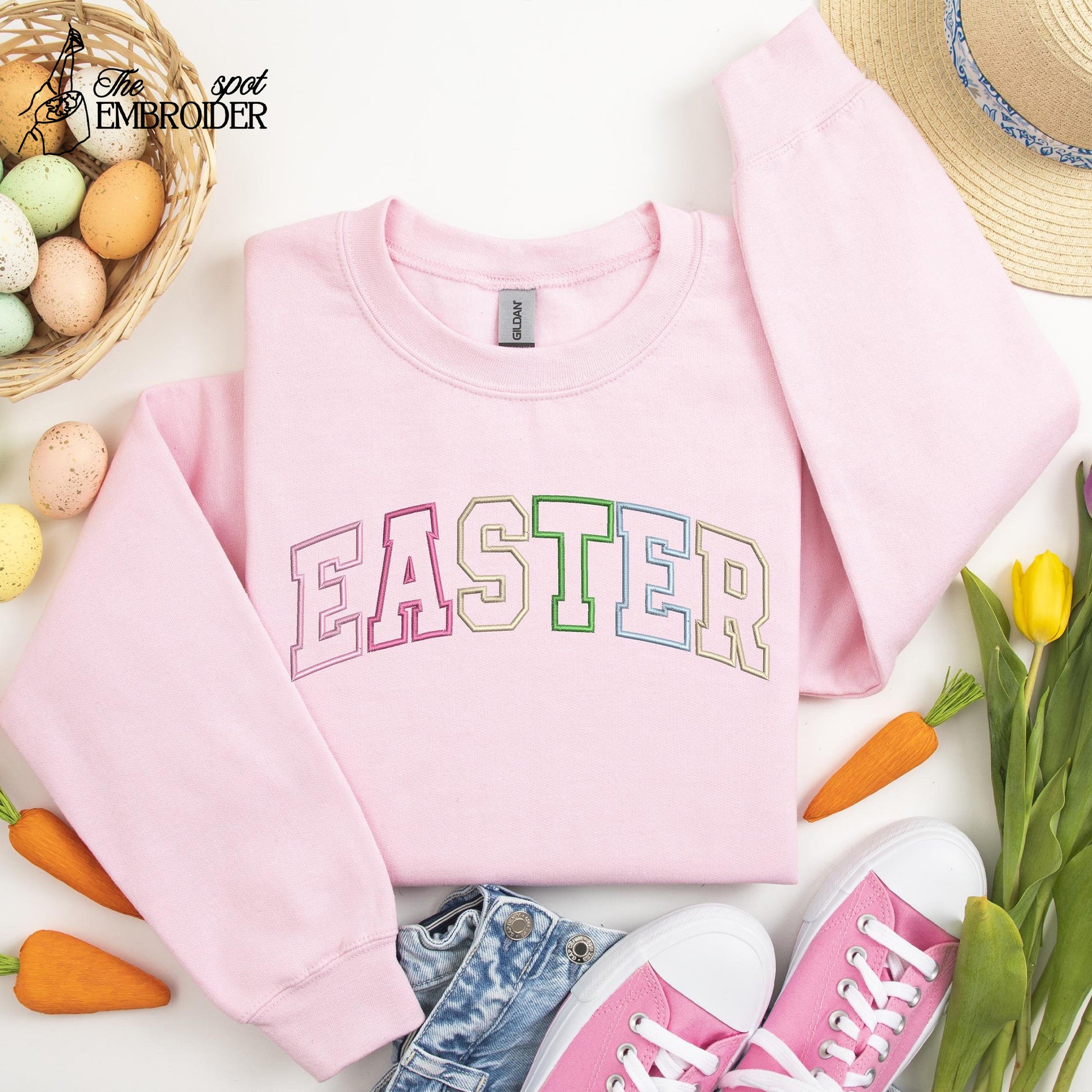 Easter Embroidered Sweatshirt, Easter T-shirt ,Embroidery Sweatshirt, Easter Sweat, Easter Gift, Happy Easter Embroidery Sweatshirt