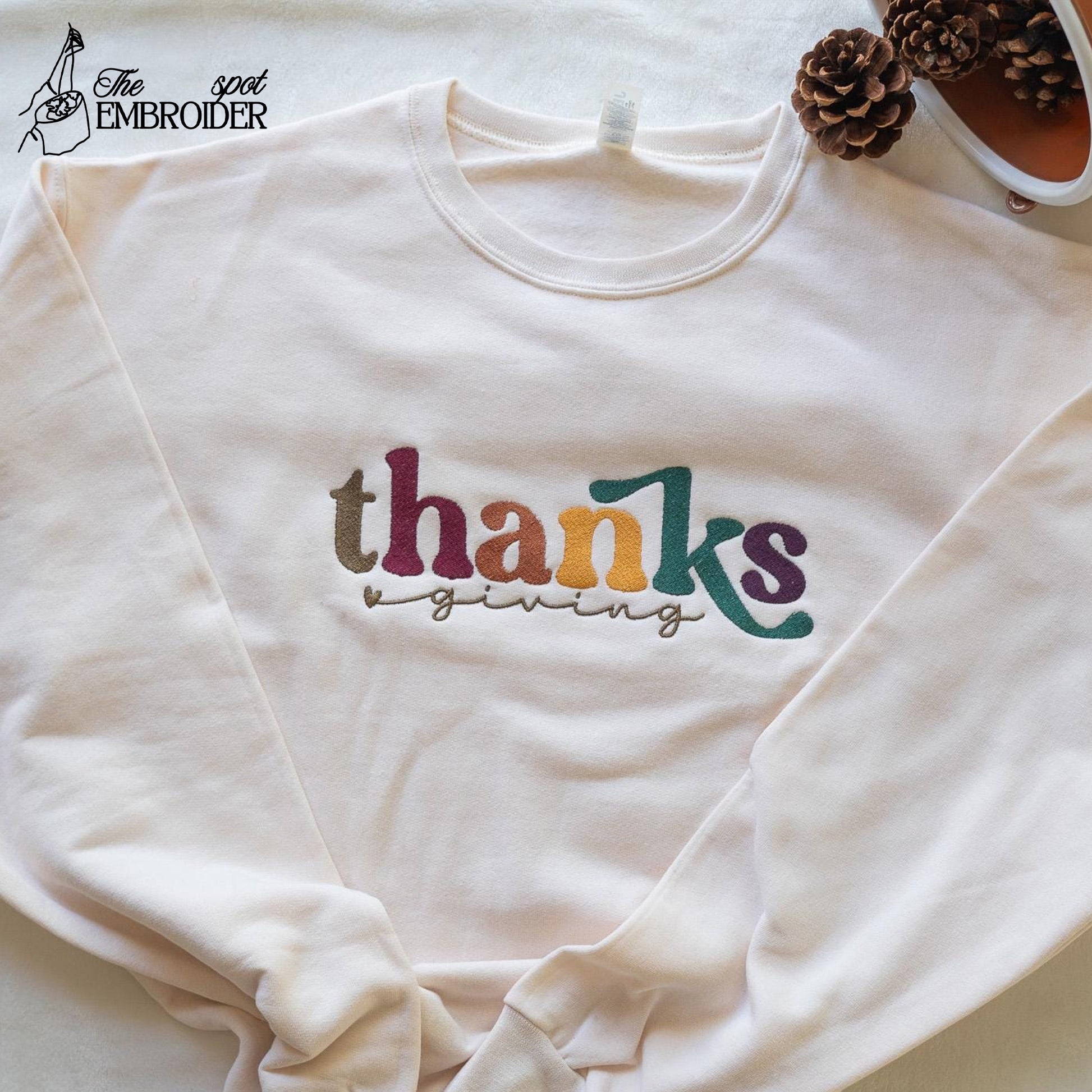 Thanks Embroidered Shirt, Embroidered Fall Shirt, Oversized Sweatshirt, Cozy Autumn Sweatshirt, Thanksgiving Sweatshirt , fall style