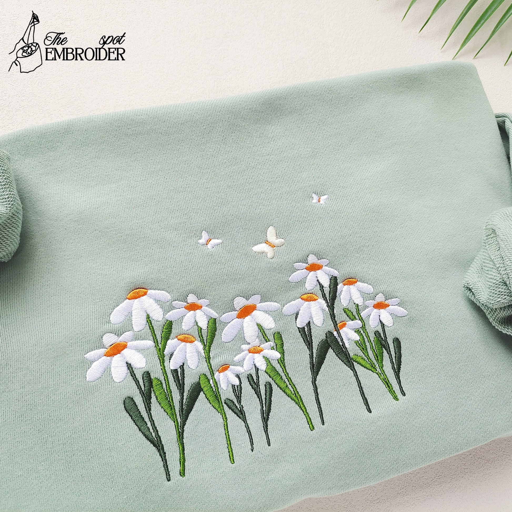Daisies And Butterfly Embroidered Sweatshirt, Butterfly Sweatshirt, Crewneck Sweatshirt, Embroidery Patterns, Flower Embroidery, Best Gift