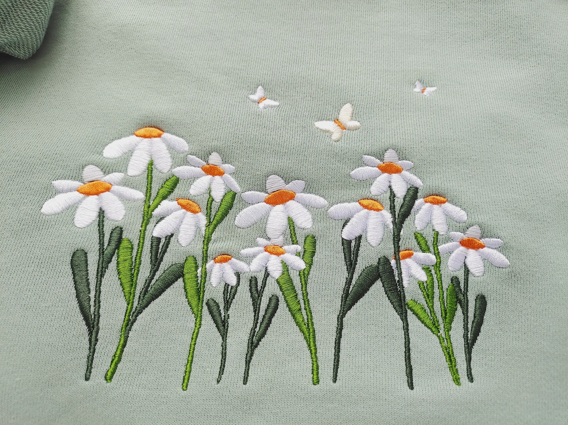 Daisies And Butterfly Embroidered Sweatshirt, Butterfly Sweatshirt, Crewneck Sweatshirt, Embroidery Patterns, Flower Embroidery, Best Gift
