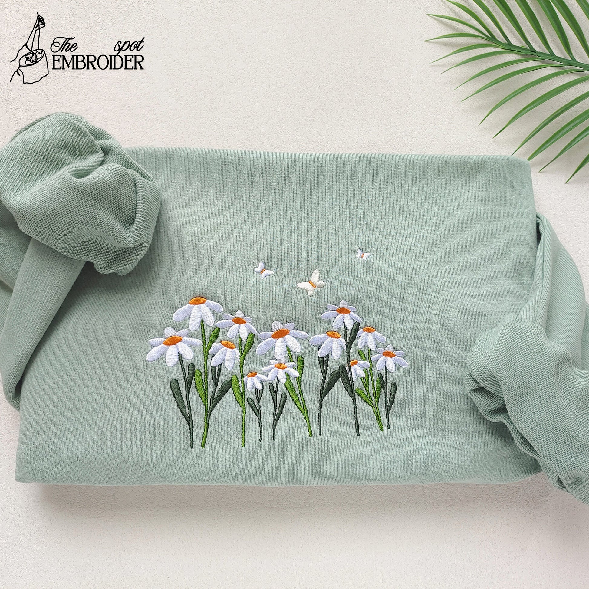 Daisies And Butterfly Embroidered Sweatshirt, Butterfly Sweatshirt, Crewneck Sweatshirt, Embroidery Patterns, Flower Embroidery, Best Gift