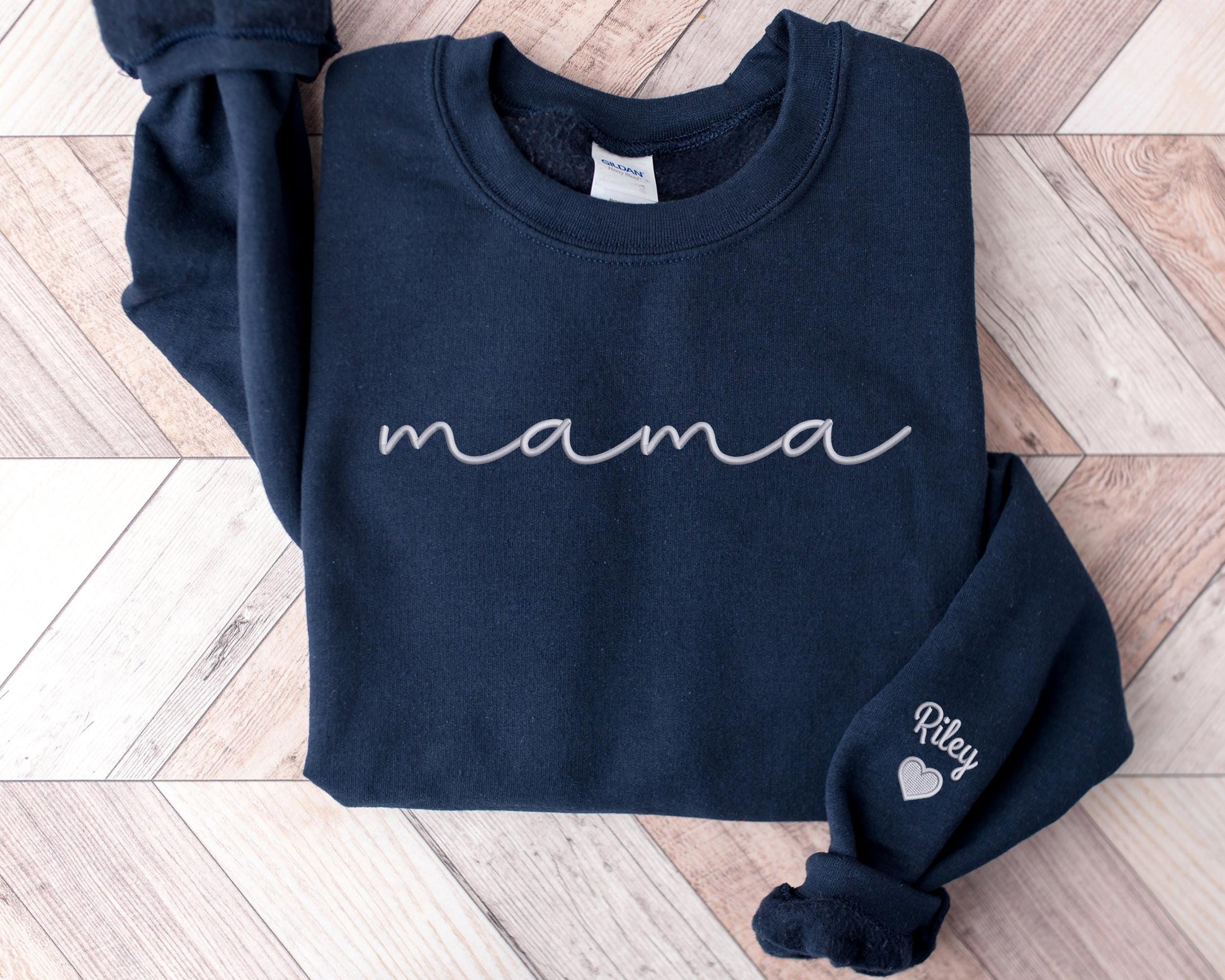 Embroidered Personalized Mama Sweatshirt, Custom Kids Names on Sleeve, Mother’s Day Gift