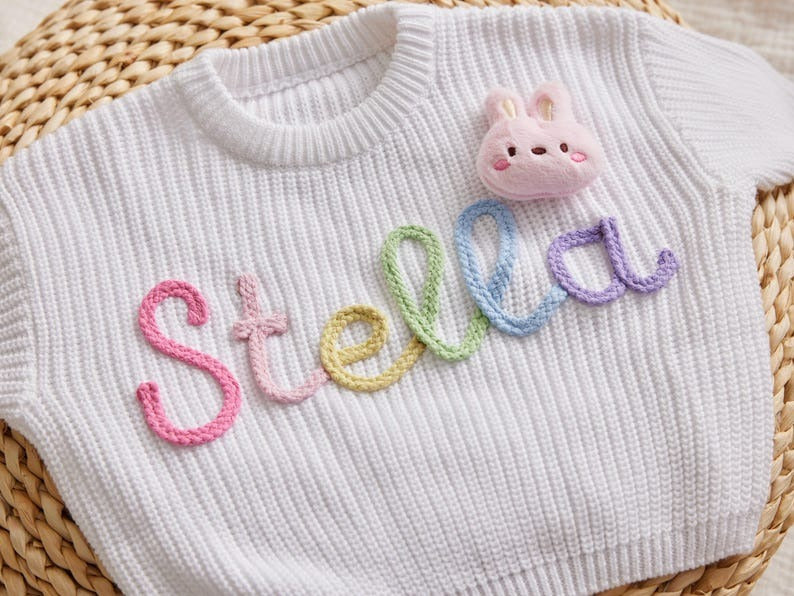 Custom Name Knit Baby Sweater, Handmade Embroidery Baby Clothes, Newborn Gift Idea