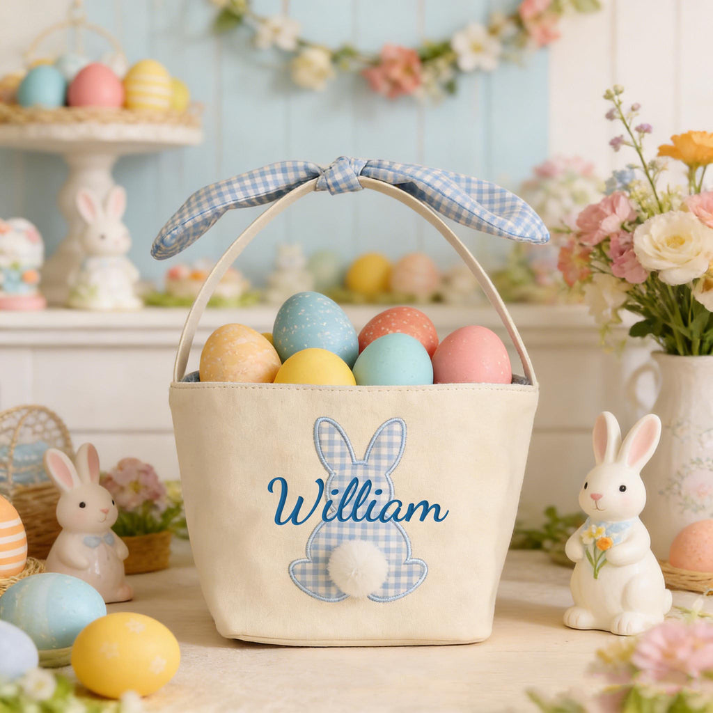 Personalized Kids Easter Basket, Toddler Easter Gift, Easter Egg Hunt Basket, Baby Shower Gift, Embroidered Name