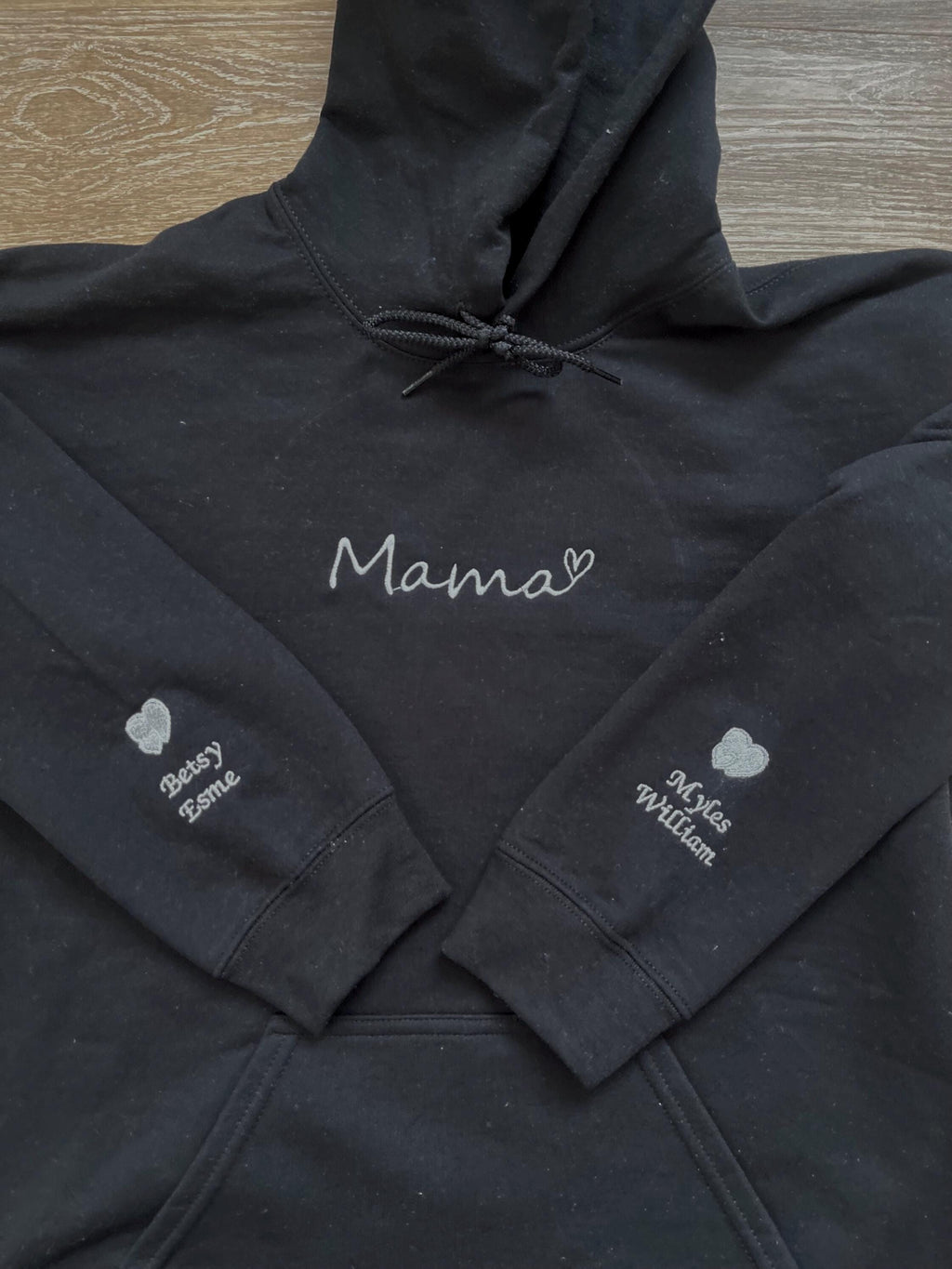 Personalized Mama Hoodie with Names on Sleeve, Custom Embroidered Cuff Sweatshirt, New Mom Hoodie, Mama Jumper, Mother’s Day Gift for Her
