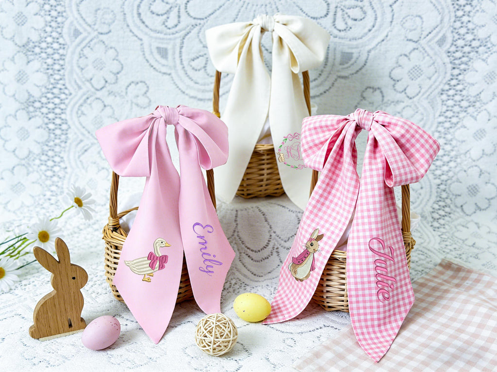 personalized easter basket bow,custom easter bows embroidered,easter bunny bow,easter basket ribbon,peter rabbit personalized bow for basket