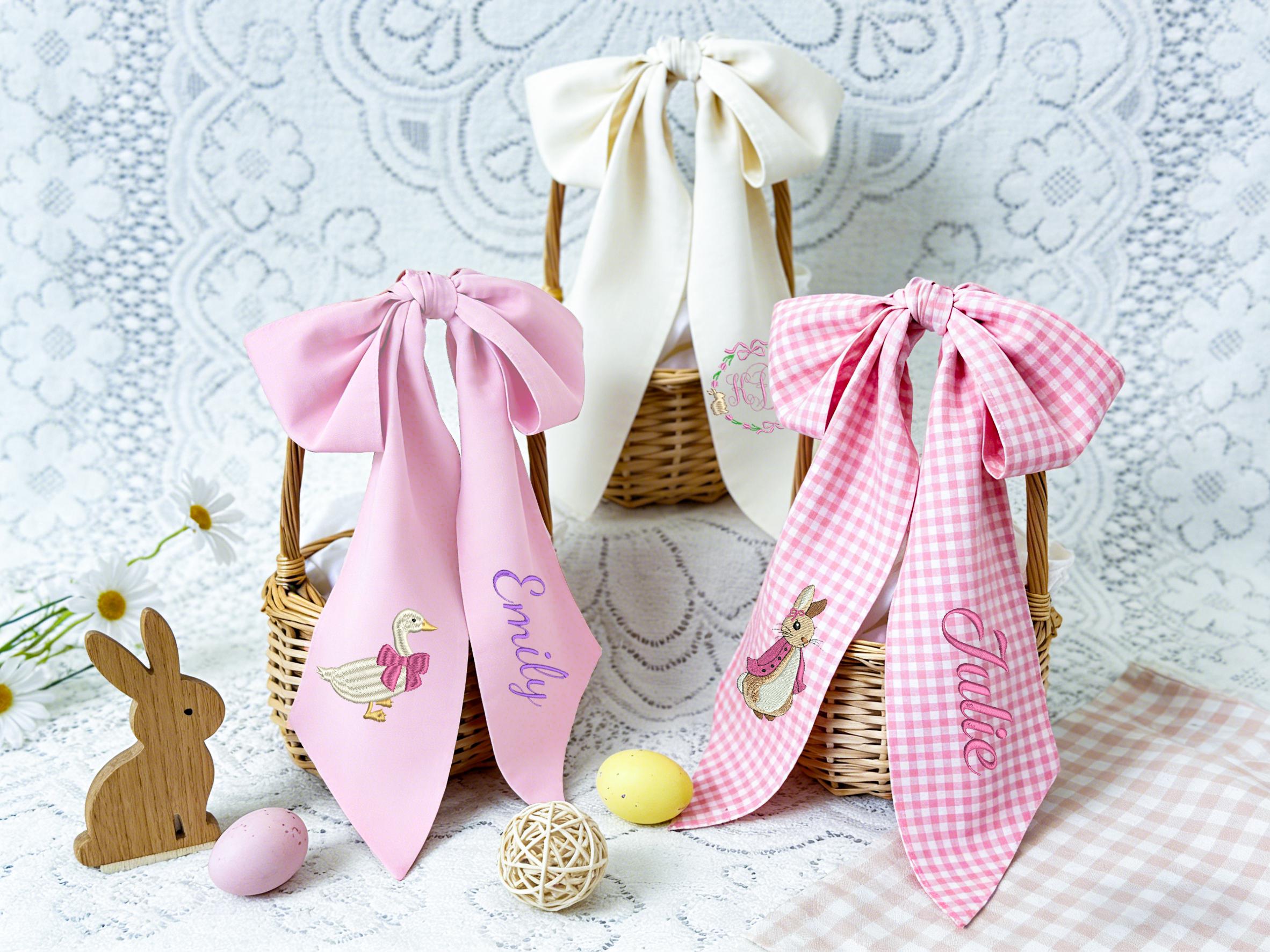 personalized easter basket bow,custom easter bows embroidered,easter bunny bow,easter basket ribbon,peter rabbit personalized bow for basket