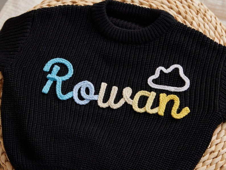 Custom Name Knit Baby Sweater, Handmade Embroidery Baby Clothes, Newborn Gift Idea