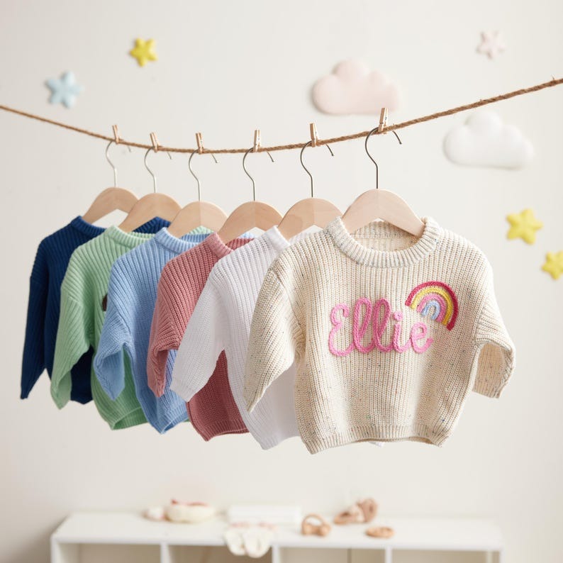 Custom Name Knit Baby Sweater, Handmade Embroidery Baby Clothes, Newborn Gift Idea