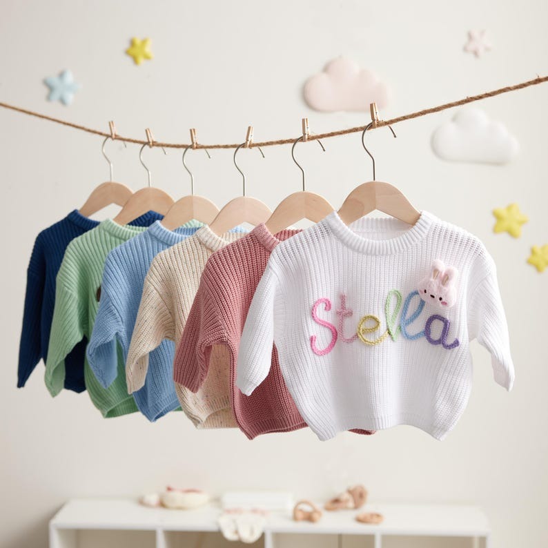 Custom Name Knit Baby Sweater, Handmade Embroidery Baby Clothes, Newborn Gift Idea
