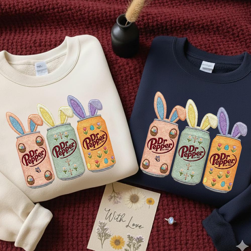 Easter Dr Pepper Shirt, Easter Bunny Embroidered Sweatshirt, Bunny Easter Soda Hoodie, Cute Gift For Easter Day