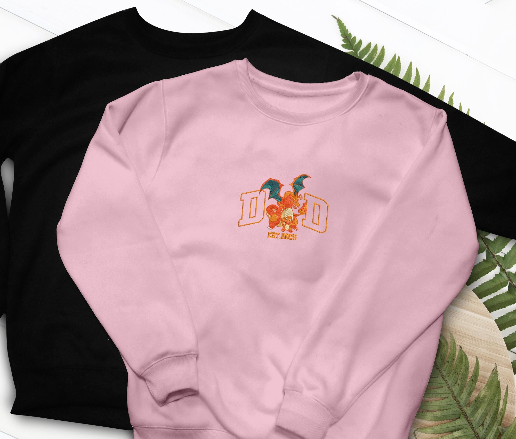 Charizard Dad Shirt Custom Evolution Starter EST Anime Embroidered T-shirt, Sweatshirt, Hoodie Manga Gifts